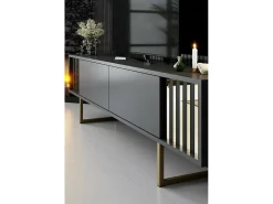 Móvel De Tv|Dmora Armário de TV Dliveran, Aparador de sala, Armário de TV baixo, Base de parede equipada, 180x30h48 cm, Antracite e Preto