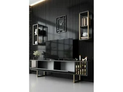 Móvel De Tv|Dmora Armário de TV Dliveran, Aparador de sala, Armário de TV baixo, Base de parede equipada, 180x30h48 cm, Antracite e Preto