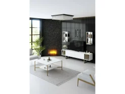 Móvel De Tv*Dmora Armário de TV Dliveran, Aparador de sala, Armário de TV baixo, Base de parede equipada, 180x30h48 cm, Preto e Branco