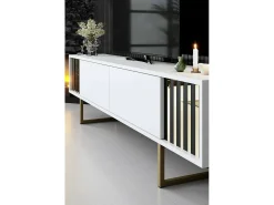 Móvel De Tv*Dmora Armário de TV Dliveran, Aparador de sala, Armário de TV baixo, Base de parede equipada, 180x30h48 cm, Preto e Branco