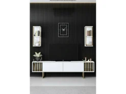 Móvel De Tv*Dmora Armário de TV Dliveran, Aparador de sala, Armário de TV baixo, Base de parede equipada, 180x30h48 cm, Preto e Branco