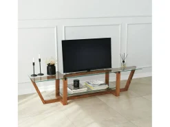 Dmora Armário de TV Dmatturr, Aparador de sala, Armário de TV baixo, Base de parede equipada, 158x35h35 cm, Nogueira^ Móvel De Tv