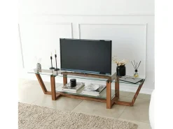 Dmora Armário de TV Dmatturr, Aparador de sala, Armário de TV baixo, Base de parede equipada, 158x35h35 cm, Nogueira^ Móvel De Tv