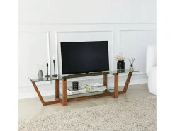 Dmora Armário de TV Dmatturr, Aparador de sala, Armário de TV baixo, Base de parede equipada, 158x35h35 cm, Nogueira^ Móvel De Tv