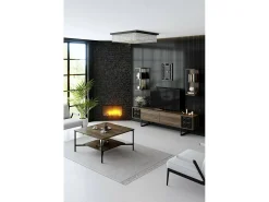Móvel De Tv*Dmora Armário de TV Dmiggian, Aparador de sala, Armário de TV baixo, Base de parede equipada, 180x30h48 cm, Nogueira e Preto Castanho