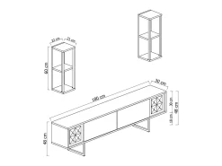 Móvel De Tv*Dmora Armário de TV Dmiggian, Aparador de sala, Armário de TV baixo, Base de parede equipada, 180x30h48 cm, Nogueira e Preto Castanho