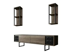 Móvel De Tv*Dmora Armário de TV Dmiggian, Aparador de sala, Armário de TV baixo, Base de parede equipada, 180x30h48 cm, Nogueira e Preto Castanho
