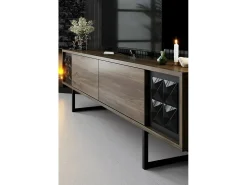 Móvel De Tv*Dmora Armário de TV Dmiggian, Aparador de sala, Armário de TV baixo, Base de parede equipada, 180x30h48 cm, Nogueira e Preto Castanho