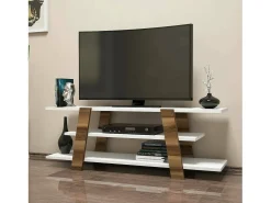 Móvel De Tv*Dmora Armário de TV Doukhadd, Aparador de sala, Armário de TV baixo, Base de parede equipada, 120x34h42 cm, Nogueira e Branco Castanho
