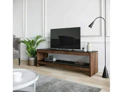 Hot Dmora Armário de TV Dpaciocc, Aparador de sala, Armário de TV baixo, Base de parede equipada, 140x40h45 cm, Nogueira Castanho