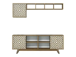 Dmora Armário de TV Dpandolf, Aparador de sala, Armário de TV baixo, Base de parede equipada, 160x35h56 cm, Nogueira e Branco^ Móvel De Tv