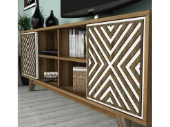 Dmora Armário de TV Dpandolf, Aparador de sala, Armário de TV baixo, Base de parede equipada, 160x35h56 cm, Nogueira e Branco^ Móvel De Tv