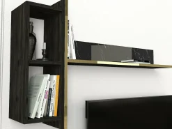 Dmora Armário de TV Dpascutt, Aparador de sala, Armário de TV baixo, Base de parede equipada, 180x32h45 cm, e Dourado^ Móvel De Tv