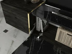 Dmora Armário de TV Dpascutt, Aparador de sala, Armário de TV baixo, Base de parede equipada, 180x32h45 cm, e Dourado^ Móvel De Tv