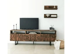 Dmora Armário de TV Dpatrici, Aparador de sala, Armário de TV baixo, Base de parede equipada, 170x30h40 cm, Nogueira Castanho