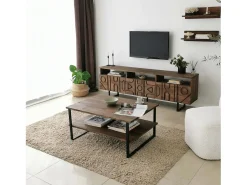Dmora Armário de TV Dpatrici, Aparador de sala, Armário de TV baixo, Base de parede equipada, 170x30h40 cm, Nogueira Castanho