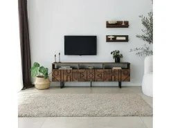 Dmora Armário de TV Dpatrici, Aparador de sala, Armário de TV baixo, Base de parede equipada, 170x30h40 cm, Nogueira Castanho