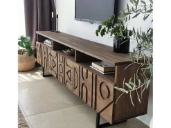 Dmora Armário de TV Dpatrici, Aparador de sala, Armário de TV baixo, Base de parede equipada, 170x30h40 cm, Nogueira Castanho