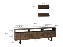 Dmora Armário de TV Dpatrici, Aparador de sala, Armário de TV baixo, Base de parede equipada, 170x30h40 cm, Nogueira Castanho