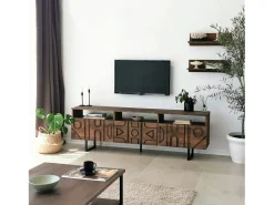 Dmora Armário de TV Dpatrici, Aparador de sala, Armário de TV baixo, Base de parede equipada, 170x30h40 cm, Nogueira Castanho