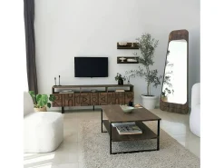 Dmora Armário de TV Dpatrici, Aparador de sala, Armário de TV baixo, Base de parede equipada, 170x30h40 cm, Nogueira Castanho