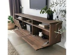 Dmora Armário de TV Dpatrici, Aparador de sala, Armário de TV baixo, Base de parede equipada, 170x30h40 cm, Nogueira Castanho