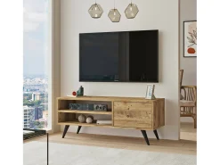 Móvel De Tv*Dmora Armário de TV Dpavar, Aparador de sala, Armário de TV baixo, Base de parede equipada, 110x40h44 cm, Carvalho Castanho
