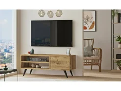 Móvel De Tv*Dmora Armário de TV Dpavar, Aparador de sala, Armário de TV baixo, Base de parede equipada, 110x40h44 cm, Carvalho Castanho