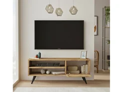 Móvel De Tv*Dmora Armário de TV Dpavar, Aparador de sala, Armário de TV baixo, Base de parede equipada, 110x40h44 cm, Carvalho Castanho