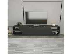 Móvel De Tv*Dmora Armário de TV Dpazienz, Aparador de sala, Armário de TV baixo, Base parEte equipado, 240x37h47 cm, Antracite Preto