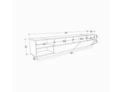 Móvel De Tv*Dmora Armário de TV Dpazienz, Aparador de sala, Armário de TV baixo, Base parEte equipado, 240x37h47 cm, Antracite Preto