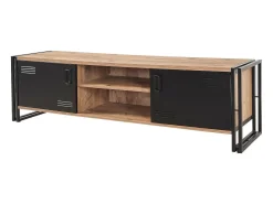 Móvel De Tv|Dmora Armário de TV Dperott,Aparador de sala, Armário de TV baixo, Base de parede equipada, 180x45h50 cm, Carvalho e Preto Castanho