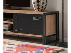 Móvel De Tv|Dmora Armário de TV Dperott,Aparador de sala, Armário de TV baixo, Base de parede equipada, 180x45h50 cm, Carvalho e Preto Castanho
