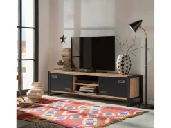 Móvel De Tv|Dmora Armário de TV Dperott,Aparador de sala, Armário de TV baixo, Base de parede equipada, 180x45h50 cm, Carvalho e Preto Castanho