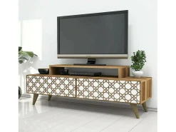 Dmora Armário de TV DpieroBo, Aparador de sala, Armário de TV baixo, Base de parede equipada, 140x42h49 cm, Nogueira e Branco^ Móvel De Tv
