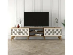 Discount Dmora Armário de TV Dpietr, Aparador de sala, Armário de TV baixo, Base de parede equipada, 180x35h44 cm, Nogueira e Branco Castanho
