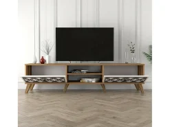 Discount Dmora Armário de TV Dpietr, Aparador de sala, Armário de TV baixo, Base de parede equipada, 180x35h44 cm, Nogueira e Branco Castanho
