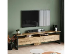 Dmora Armário de TV Dpirozz, Aparador de sala, Armário de TV baixo, Base de parede equipada, 180x36h56 cm, Carvalho^ Móvel De Tv