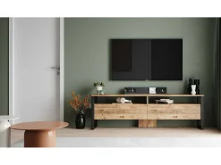 Dmora Armário de TV Dpirozz, Aparador de sala, Armário de TV baixo, Base de parede equipada, 180x36h56 cm, Carvalho^ Móvel De Tv