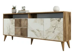 New Dmora Armário de TV Dpogg, Aparador de sala, Armário de TV baixo, Base de parede equipada, 180x35 h79 cm, Mármore de nogueira e branco Castanho