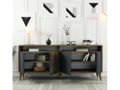 Consola|Dmora Armário de TV Dpogg, Aparador de sala, Armário de TV baixo, Base de parede equipada, 180x35 h79 cm, Nogueira e Antracite Cinza antracite / Castanho