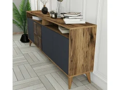 Consola|Dmora Armário de TV Dpogg, Aparador de sala, Armário de TV baixo, Base de parede equipada, 180x35 h79 cm, Nogueira e Antracite Cinza antracite / Castanho