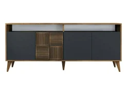 Consola|Dmora Armário de TV Dpogg, Aparador de sala, Armário de TV baixo, Base de parede equipada, 180x35 h79 cm, Nogueira e Antracite Cinza antracite / Castanho