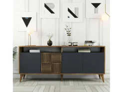 Consola|Dmora Armário de TV Dpogg, Aparador de sala, Armário de TV baixo, Base de parede equipada, 180x35 h79 cm, Nogueira e Antracite Cinza antracite / Castanho