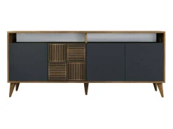 Consola|Dmora Armário de TV Dpogg, Aparador de sala, Armário de TV baixo, Base de parede equipada, 180x35 h79 cm, Nogueira e Antracite Cinza antracite / Castanho