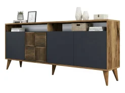 Consola|Dmora Armário de TV Dpogg, Aparador de sala, Armário de TV baixo, Base de parede equipada, 180x35 h79 cm, Nogueira e Antracite Cinza antracite / Castanho