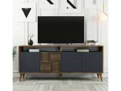 Consola|Dmora Armário de TV Dpogg, Aparador de sala, Armário de TV baixo, Base de parede equipada, 180x35 h79 cm, Nogueira e Antracite Cinza antracite / Castanho