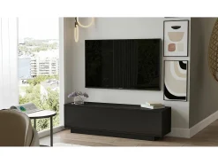 Móvel De Tv*Dmora Armário de TV Dpoloni, Aparador de sala, Armário de TV baixo, Base de parede equipada, 140x36h38 cm, Preto
