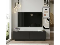 Móvel De Tv*Dmora Armário de TV Dpoloni, Aparador de sala, Armário de TV baixo, Base de parede equipada, 140x36h38 cm, Preto