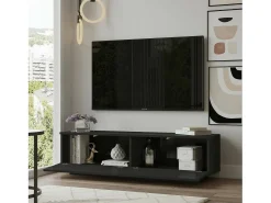 Móvel De Tv*Dmora Armário de TV Dpoloni, Aparador de sala, Armário de TV baixo, Base de parede equipada, 140x36h38 cm, Preto